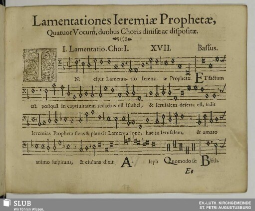 Lamentationes Ieremiæ Prophetæ. I. Lamentatio. XVII. Incipit lamentatio Jeremiae prophetae