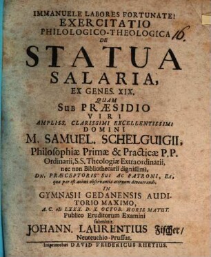 Exercitatio Philologico-Theologica De Statua Salaria, Ex Genes. XIX.