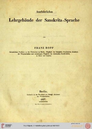 Ausführliches Lehrgebäude der Sanskrita-Sprache