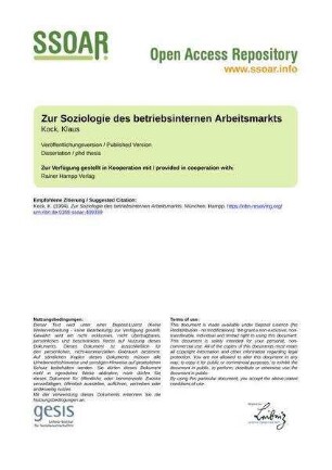 Zur Soziologie des betriebsinternen Arbeitsmarkts