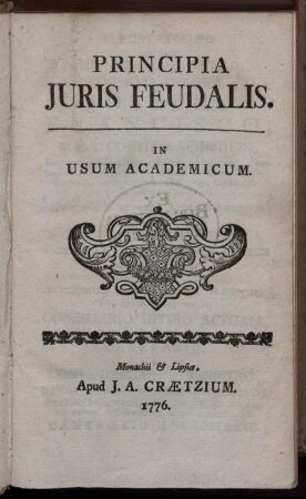 Principia Iuris Feudalis : In Usum Academicum