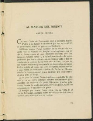 Al margen del Quijote / Maese Pedro