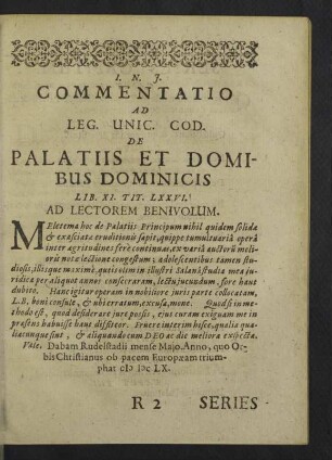 Commentatio ad leg. unic. cod. de Palatiis et Domibus Dominicis