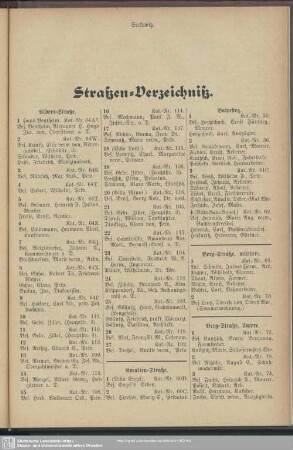 Häuserbuch : Straßen-Verzeichniß