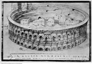 Desenhos das antigualhasNîmes, Amphitheater - Os desenhos das antigualhas que vio Francisco d'Ollanda, pintor portugués (... 1539 - 1540 ...) / (Ministerio de Asuntos Exteriores Relaciones Culturales). Publicalos, con notas de estudio y preliminares el Prof. E. Tormo. - Madrid, 1940. - 257 S., 54 Bl. : Ill. : 4. -Reproducción facsimil del codice de Francisco d'Ollanda que se custodia en la Biblioteca del Escorial