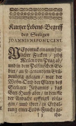 Kurtzer Lebens-Begriff des Seeligen Joannis Nepomuceni.