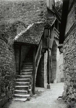 Rothenburg ob der Tauber, Treppenaufgang : Rothenburg ob der Tauber. Klingentor. Treppenaufgang zum Wehrgang (Stadtseite)