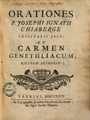 Orationes ... et carmen Genethliacum