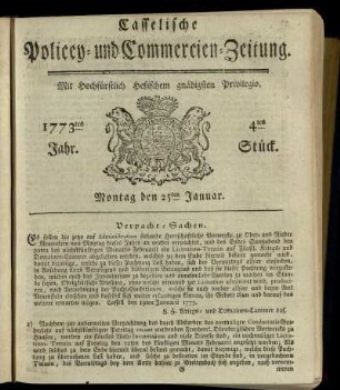 4tes Stueck, Montag den 25ten Januar 1773