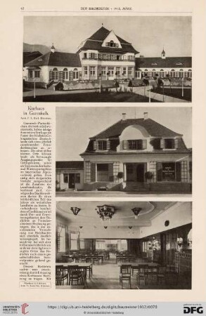10: Unsere Bauten : Kurhaus in Garmisch, Arch. Fr. Xaver Huf, München : Schulhaus in Perlach, Arch. Adolf Fraass, München : Schule in Untermais, Meran, Kirche in Kaufbeuren,Arch. Friedr. Frhr. von Schmidt, München : Gaswerk in München-Moosach, Arch. J. Singer, München : Arbeiterwohnhaus der kgl. Saline in Bad Reichenhall, Arch. Gebr. Rank, München