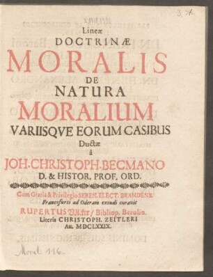 Lineae Doctrinae Moralis De Natura Moralium Variisque Eorum Casibus