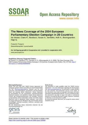 The News Coverage of the 2004 European Parliamentary Election Campaign in 25 Countries