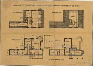 Fischer, Theodor; Icking - Schlederloh (Isartal); Landhaus Theodor Fischer - Grundriss Keller, Grundriss EG, Grundriss OG, Grundriss DG