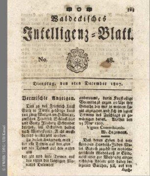 No. 48, Dienstag, den 1ten December 1807