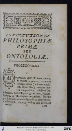 Institutiones Philosophiae Primae Seu Ontologiae.