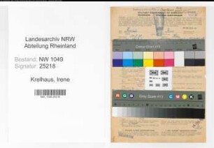 Entnazifizierung Irene Krelhaus , geb. 30.05.1888 (Stadtsekretaerin)