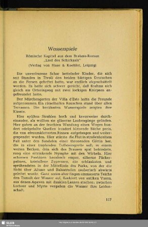 Wasserspiele : Römische Kapitel aus dem Brahms-Roman "Lied des Schicksals"