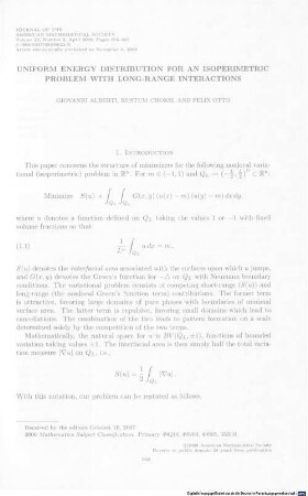 Uniform energy distribution for an isoperimetric problem with long-range interactions