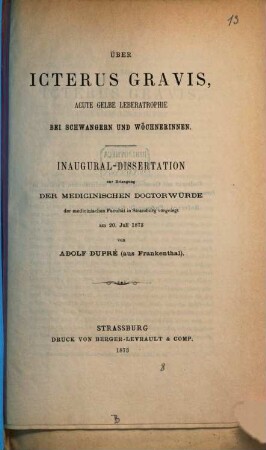 Über Icterus gravis, acute gelbe Leberatrophie bei Schwangern und Wöchnerinnen : (Inaugural-Dissertation.)