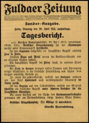 Ausgabe vom Dienstag, den 20. April 1915.