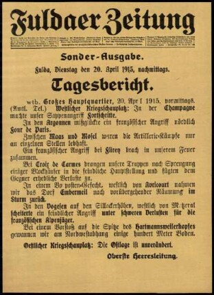 Ausgabe vom Dienstag, den 20. April 1915.