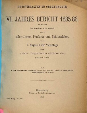 Jahresbericht : über das Schuljahr .... 1885/86