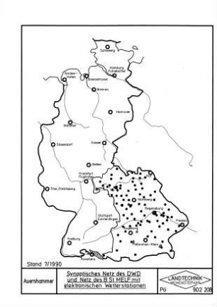 Synoptisches Netz des DWD und Netz des B St MELF mit elektronischen Wetterstationen