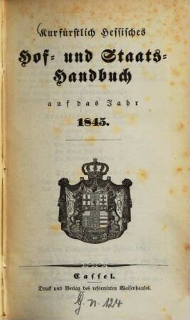 Kurfürstlich Hessisches Hof- und Staatshandbuch, 1845