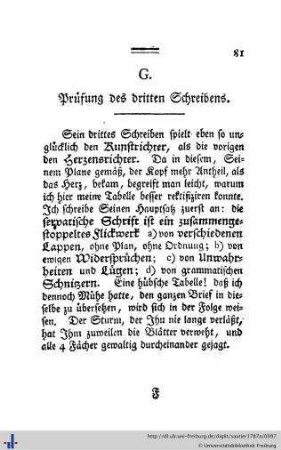 G. Prüfung des dritten Schreibens.