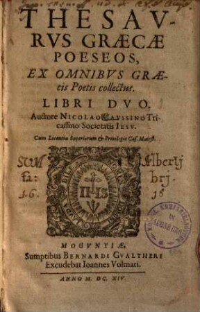 Thesavrvs Graecae Poeseos : Ex Omnibvs Graecis Poetis collectus ; Libri Dvo