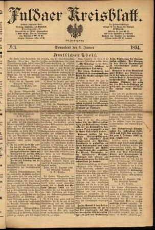 Erste Ausgabe vom Samstag, den 06. Januar 1894.