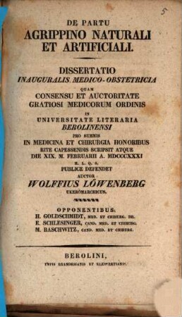 De partu agrippino naturali et artificiali : Diss. inaug. med. obstetr.