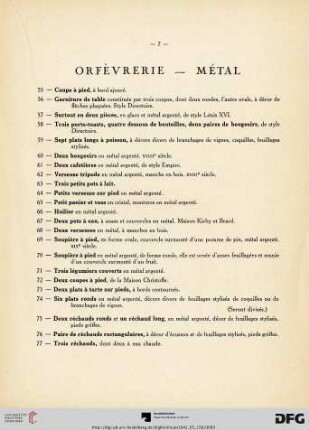 Orfèvrerie - Métal (Nr. 55-87)