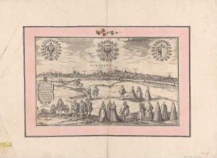 Ansicht der Stadt Nürnberg, Kupferst., um 1575 : Norenberga : Urbs nobilißima, totius quasi Germaniae centrum, publicis, privatisque aedificiis, amplißimis mercimoniis ; et Senatu prudentiß. praestans = Nvrnberg / [Hrsg.: Georg Braun, Franz Hogenberg]. - [Coloniae] : [Apud Auctores] , [1575]. - 1 Kunstbl. : Kupferst. ; 49 x 30 cm