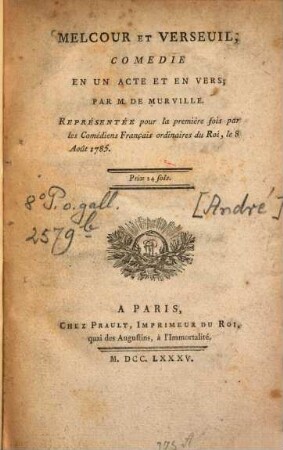 Melcour et Verseuil : comédie en un acte et en vers