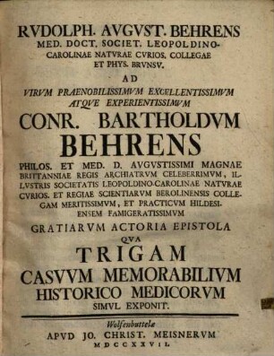 Trigam casuum memorabilium historico-medicorum