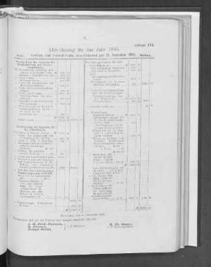 Anlage III. Abrechnung für das Jahr 1885.