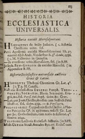 Historia Ecclesiastica Universalis.