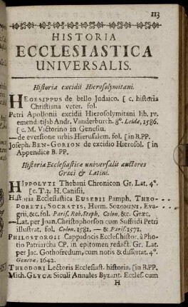 Historia Ecclesiastica Universalis.