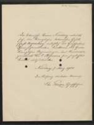 Brief von Christoph Scherzer an Regensburgische Botanische Gesellschaft