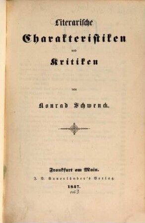 Literarische Charakteristiken und Kritiken