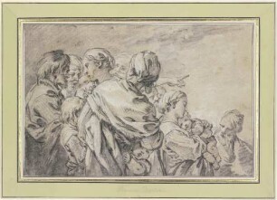 Halbfigurengruppe mit Männern und Frauen mit Kindern