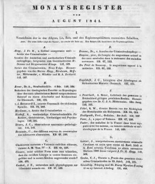 Monatsregister vom August 1841