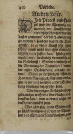 Vorrede. An den Leser.