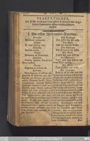 Praefationes, wie solche an denen drey hohen Festtage vor angehender Communion allhier deutsch gesungen werden.
