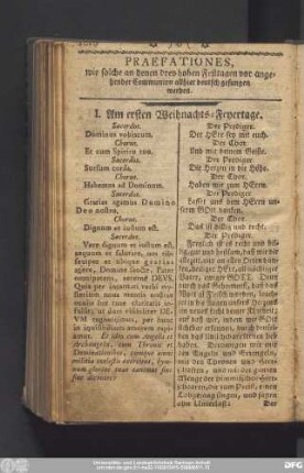 Praefationes, wie solche an denen drey hohen Festtage vor angehender Communion allhier deutsch gesungen werden.