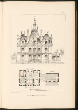 Villa Riehen: Grundrisse und Ansicht (aus: Stadt- und Landhäuser, hrsg. von Ernst Wasmuth, Berlin 1894)