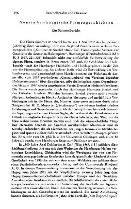 Sammelberichte und Hinweise : Neuere hamburgische Firmengeschichte