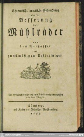 Theoretisch-practische Abhandlung über die Besserung der Mühlräder