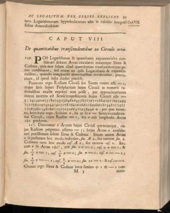 Caput VIII. De quanitatibus transcendentibus ex Circulo ortis